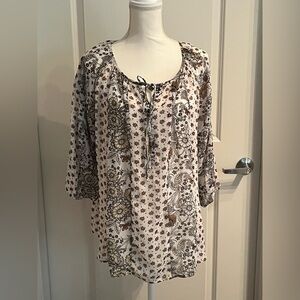 New Directions Peasant Blouse | White, Brown & Gold | 1X